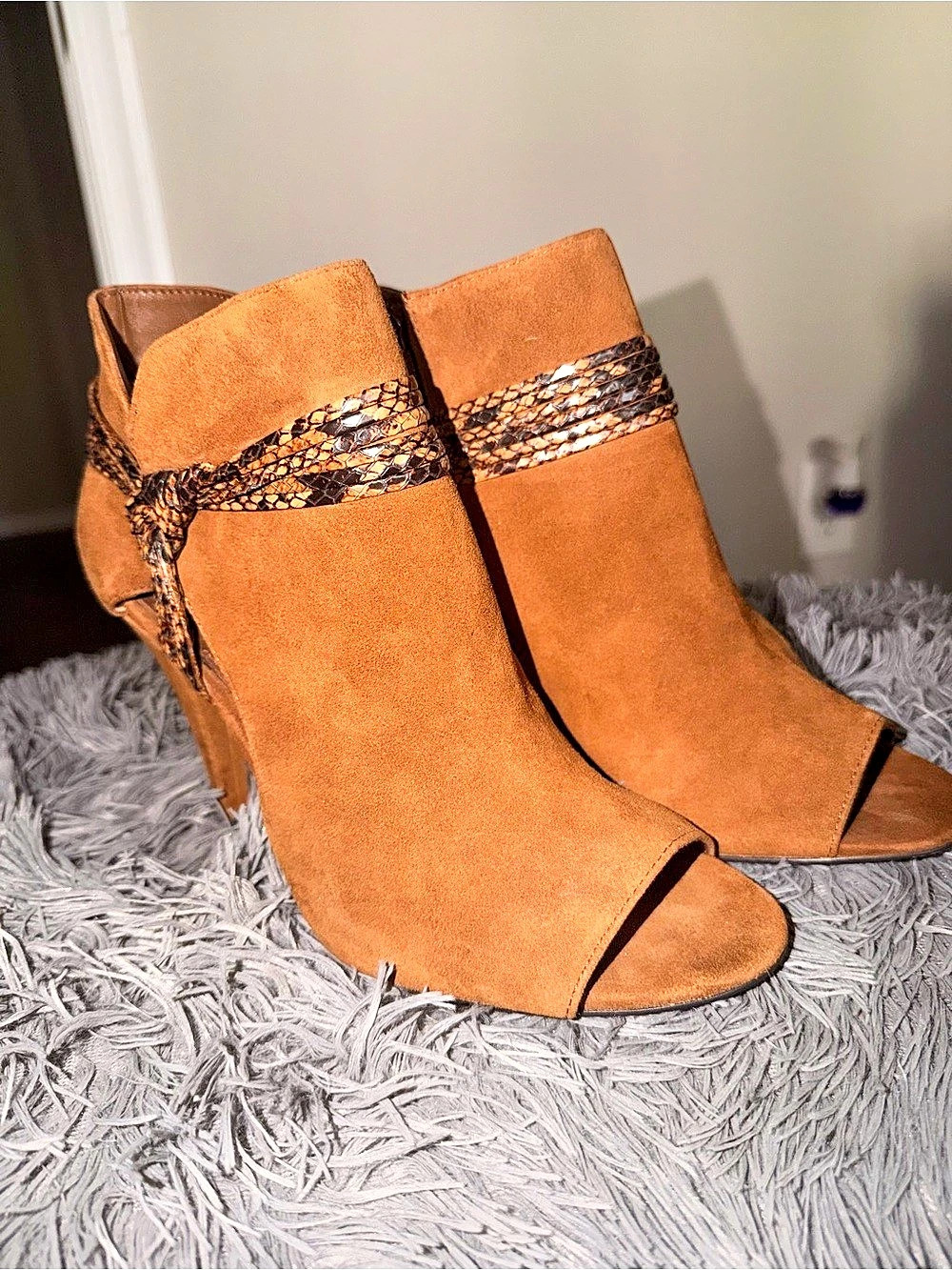 Vince Camuto Peep Toe Ankle Boots in Brown